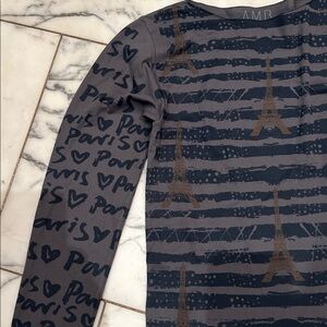 AMB Second Skin Long Sleeve Paris Print Top one size stretchy like new